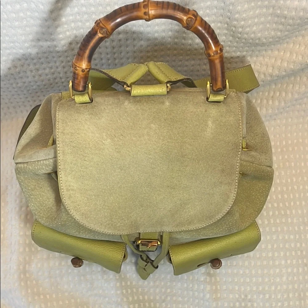 Gucci Bamboo Green Leather/Suede Backpack - Picture 9 of 16